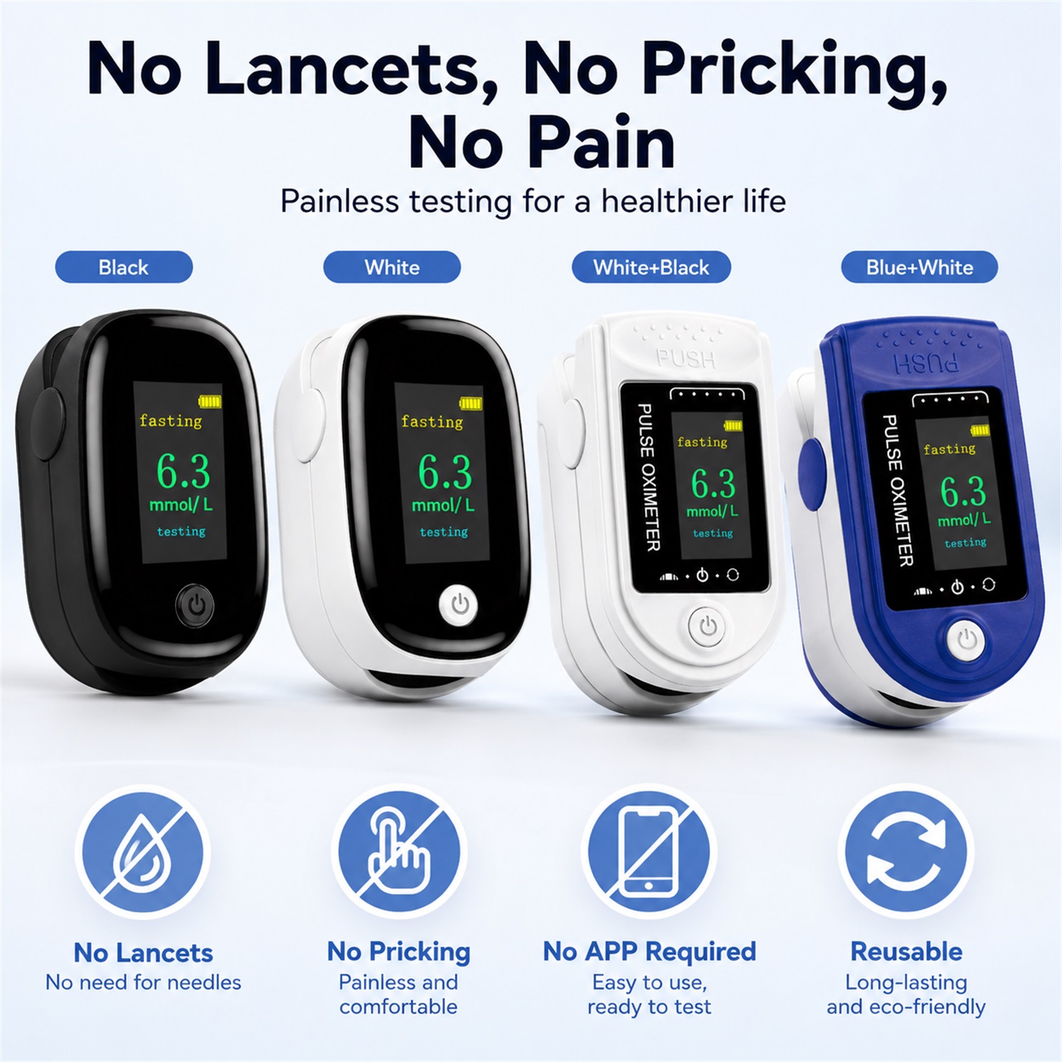 Pulse Oximeter - 2-in-1 nicht-invasives Blutzuckermessgerät und Pulsoximeter, kein