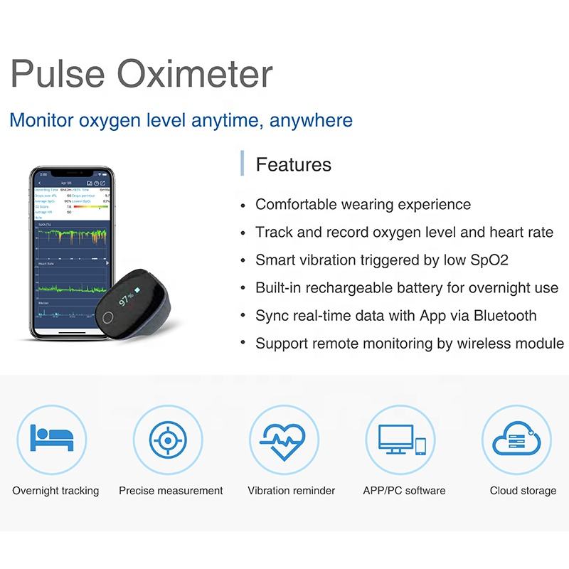 Pulse Oximeter - Wellue O2Ring Bluttestgerät Herzfrequenz-Sauerstoffsättigung Pulsoximeter Schlafapnoe-Monitor