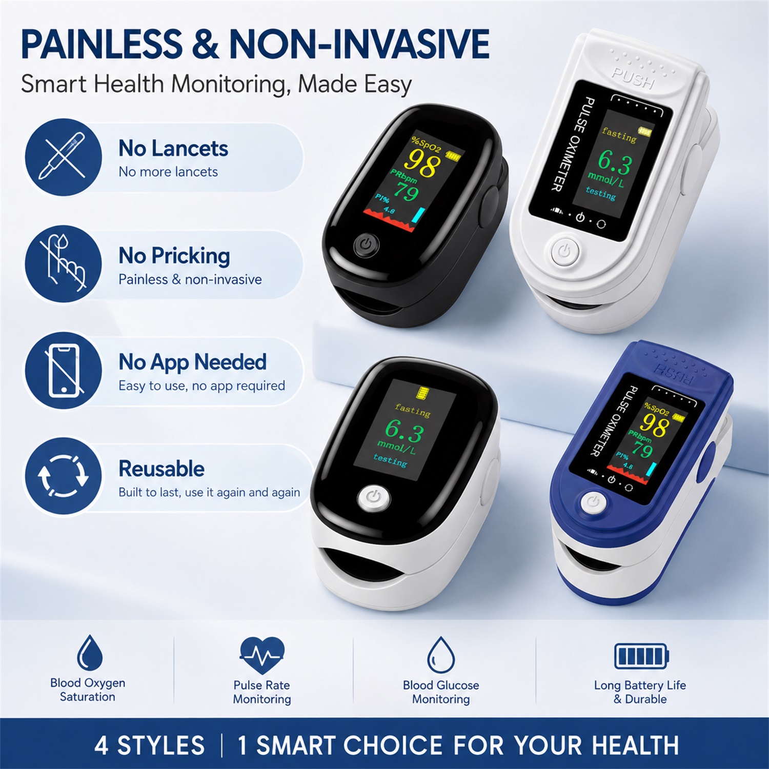 2-in-1 nicht-invasives Blutzuc – Pulse Oximeter Bewertung und Preis